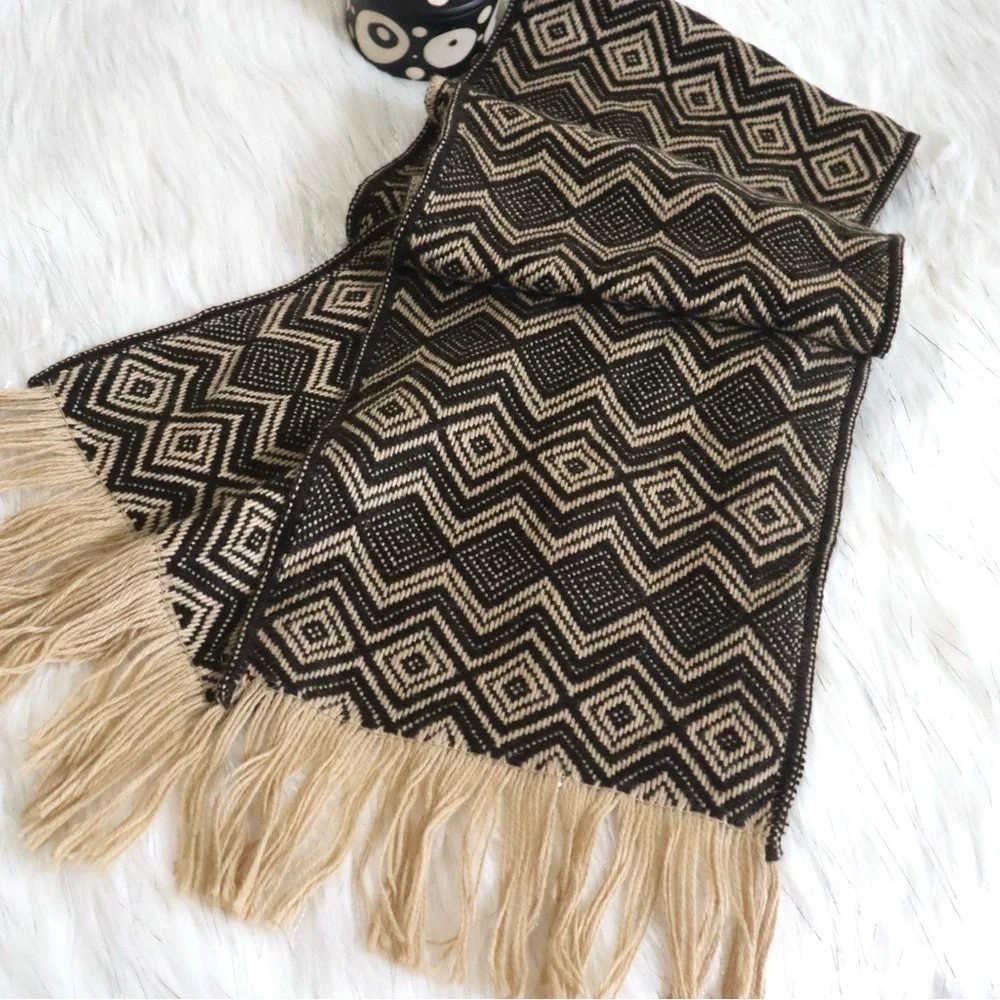 Original Alpaca Wool‎ Blend Scarf Brown & Camel Color Unisex